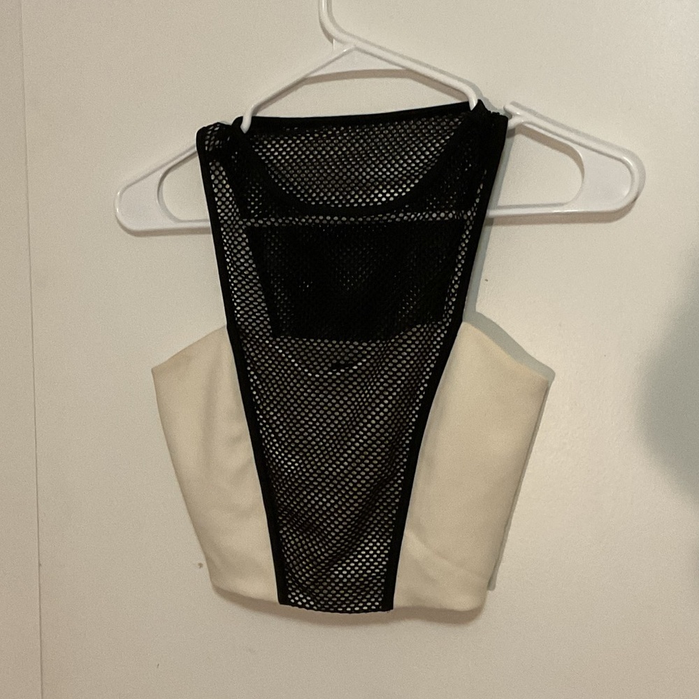 Express Black Mesh and White Halter Top